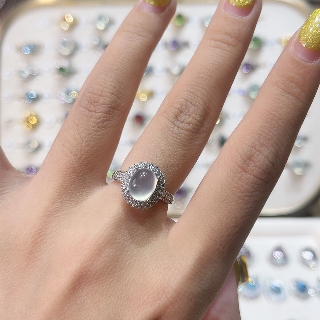 蛇纹石玉戒指银S925镶嵌