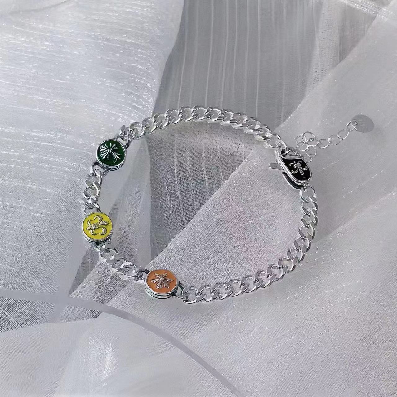 925银手链 A252小众精工彩色古巴银手链