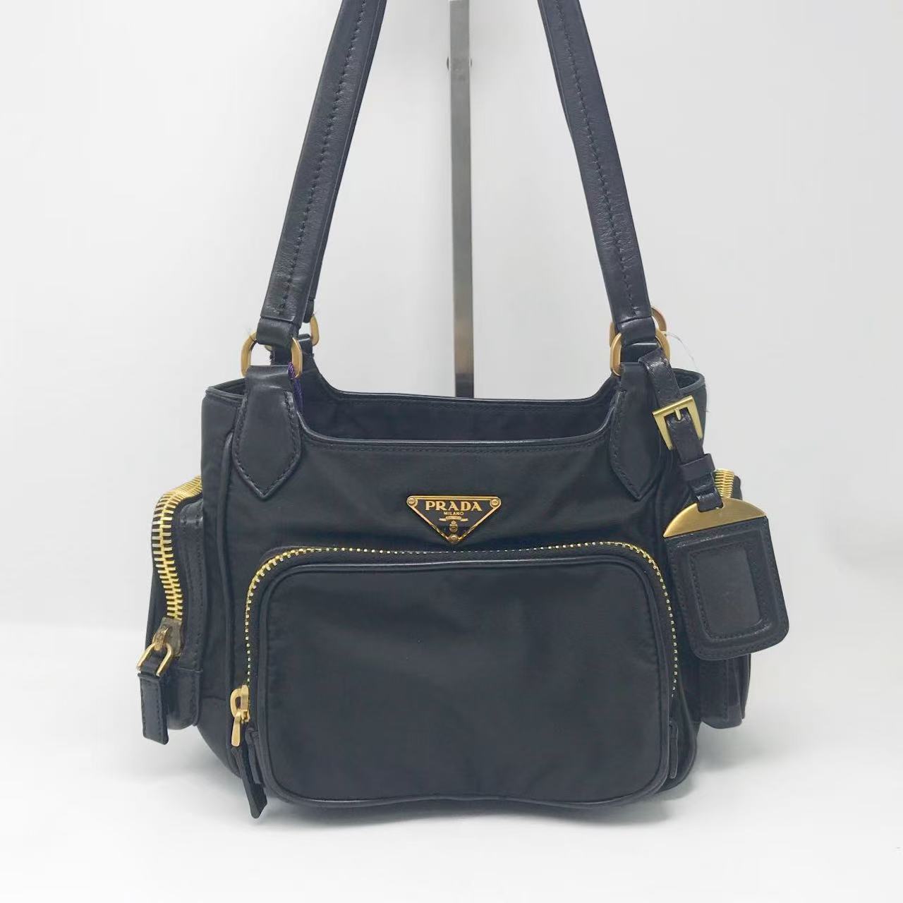 95新 Prada/普拉达 洋诚二手 普拉达黑银机车包