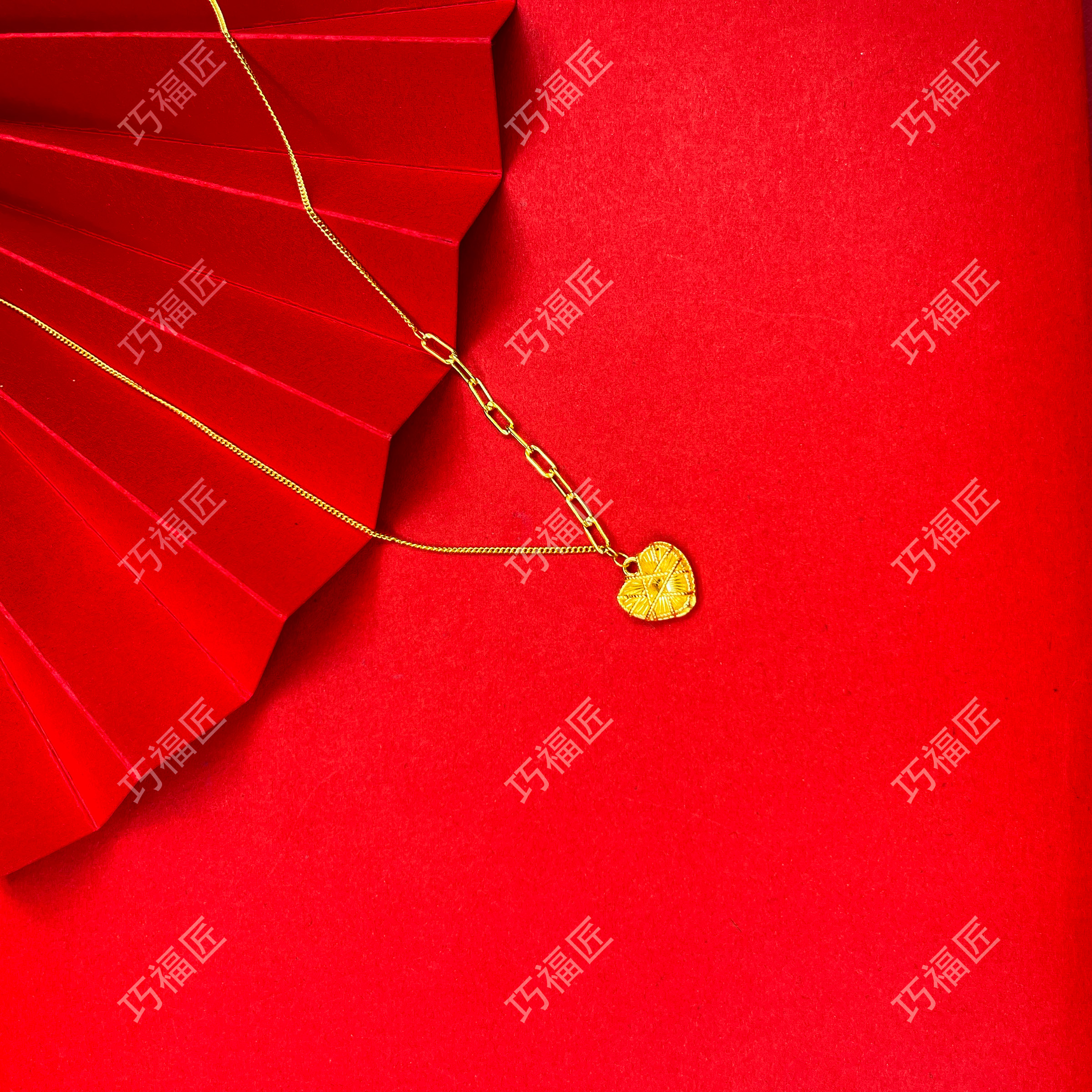 链子足银 花丝爱心套链百搭时尚经典金色素链女款精美