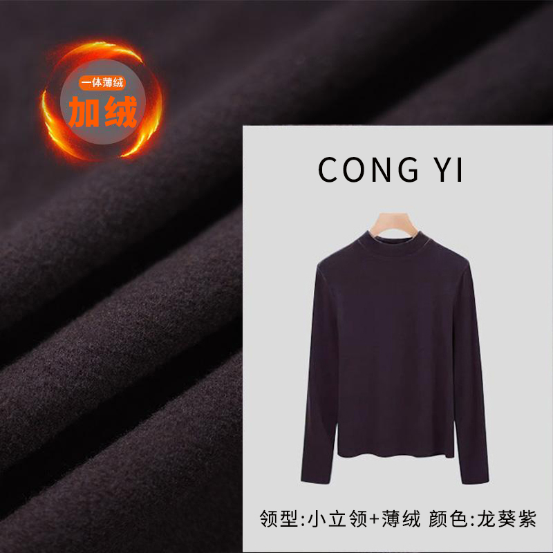 【小立领加绒长袖】一体绒保暖打底衫女秋冬静奢风休闲显瘦百搭t恤