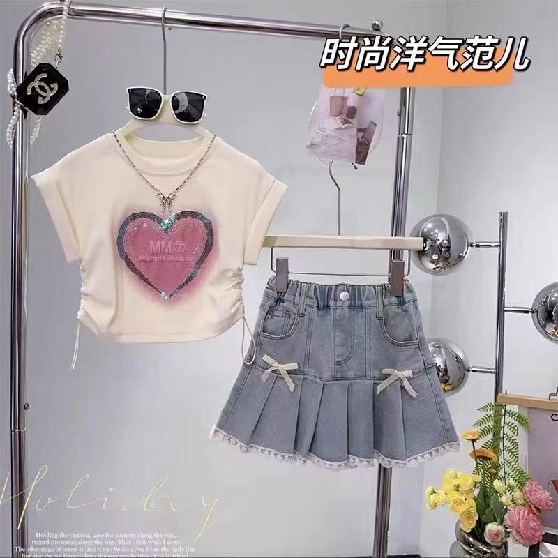【31】-女童学院风套装夏季2025新款儿童服装卡通两件套446