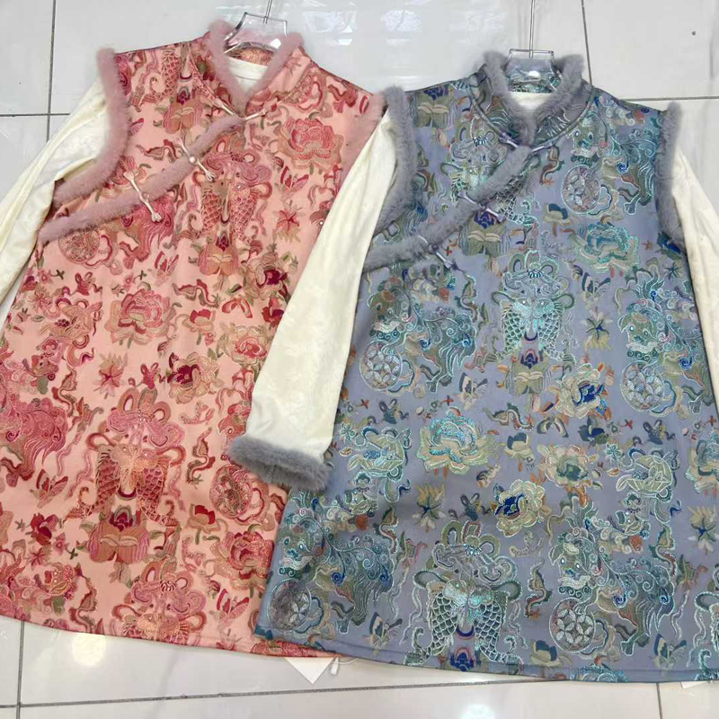 【好鑫晴】冬季新款2025马甲旗袍裙斜襟大码国风长款坎肩上衣女