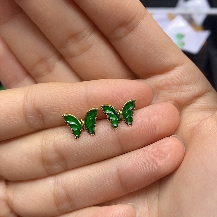 翡翠耳饰18K金镶嵌天然翡翠