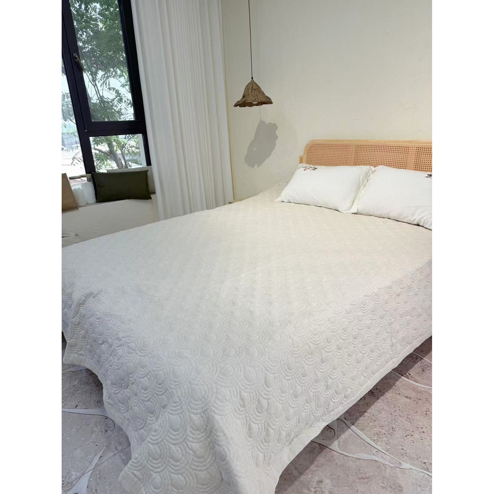 .【麻先森-汉麻床盖三件套】亲肤复古风绗缝加棉透气纯色加厚gc