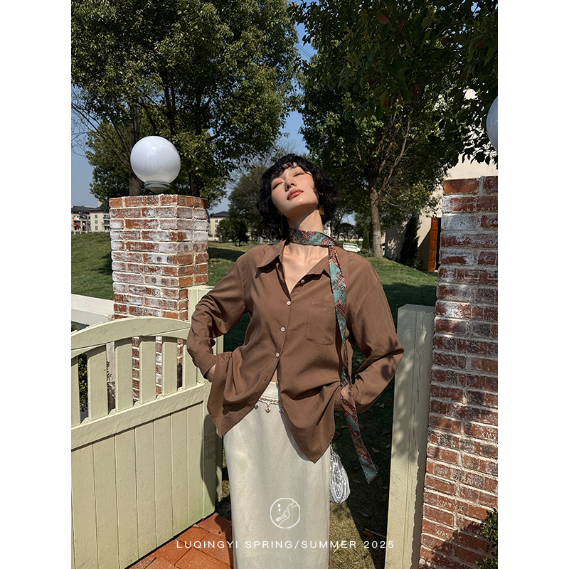 鹭青一原创【漱石】100莱赛尔收腰设计百搭休闲衬衫女 L25C3245K