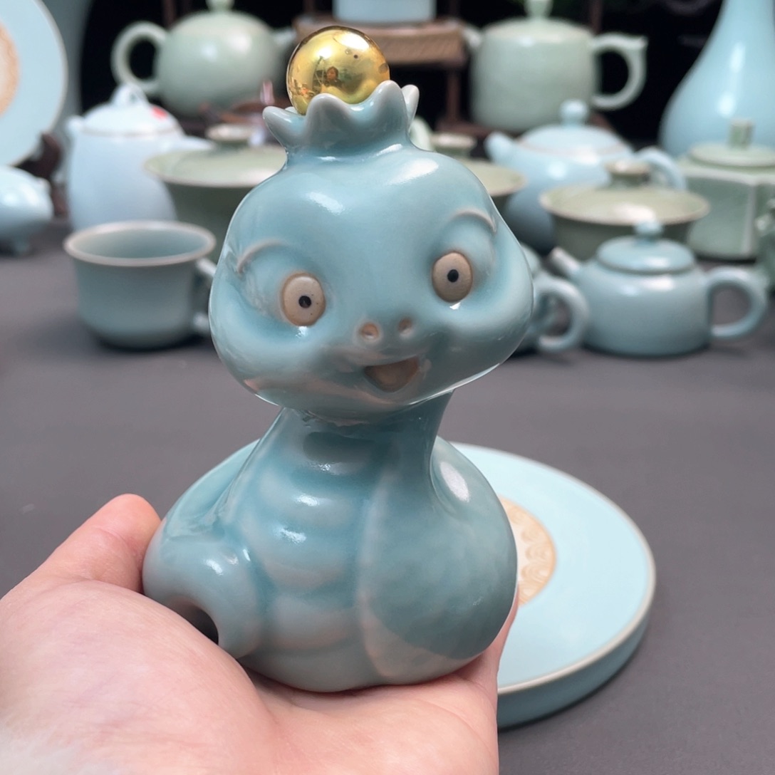 杯仿古釉灵蛇茶宠摆件一物多用简包装