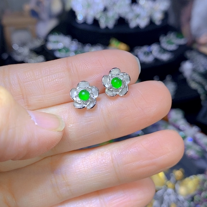 翡翠戒指银S925镶嵌天然翡翠