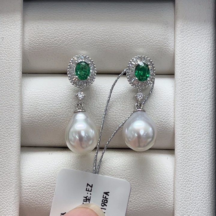 海水珍珠耳饰银S925镶嵌澳白 9-10mm 22号