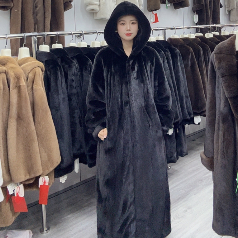 2508M新款带帽长款韩版时尚百搭款皮草