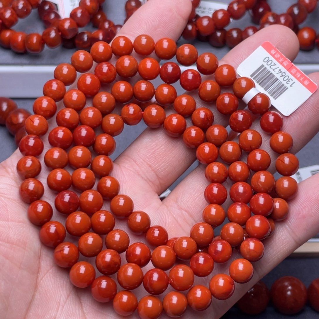 南红玛瑙未镶嵌项圈7.7mm瓦西柿子红满色满肉108佛珠
