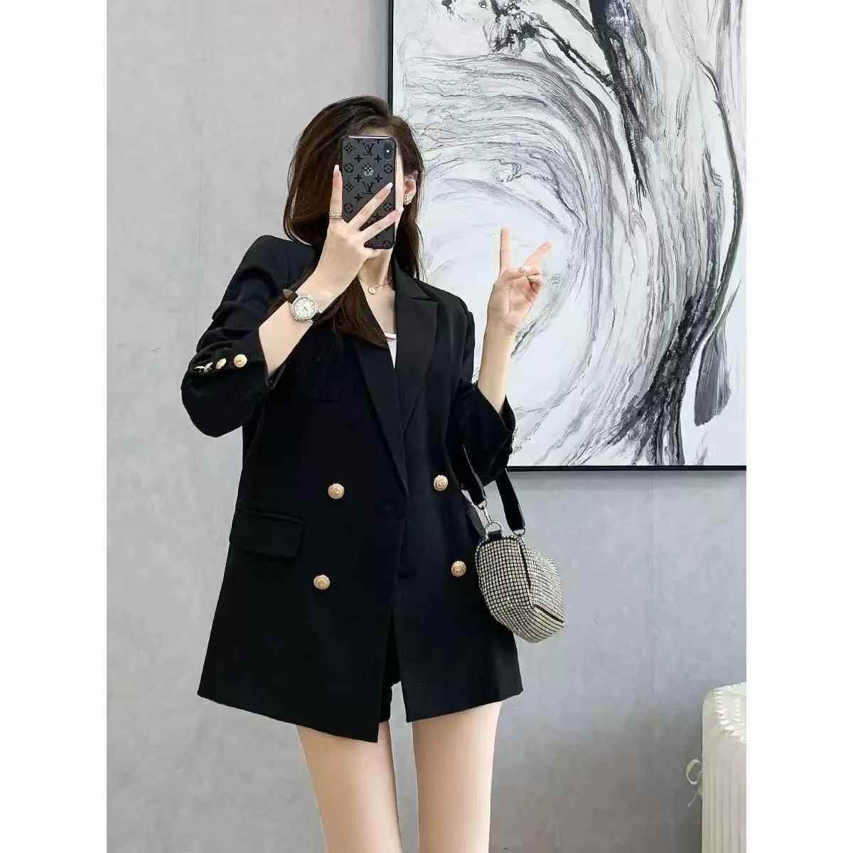 0615 西装外套女春秋设计感英伦风修身两侧蕾丝小西服k1-2
