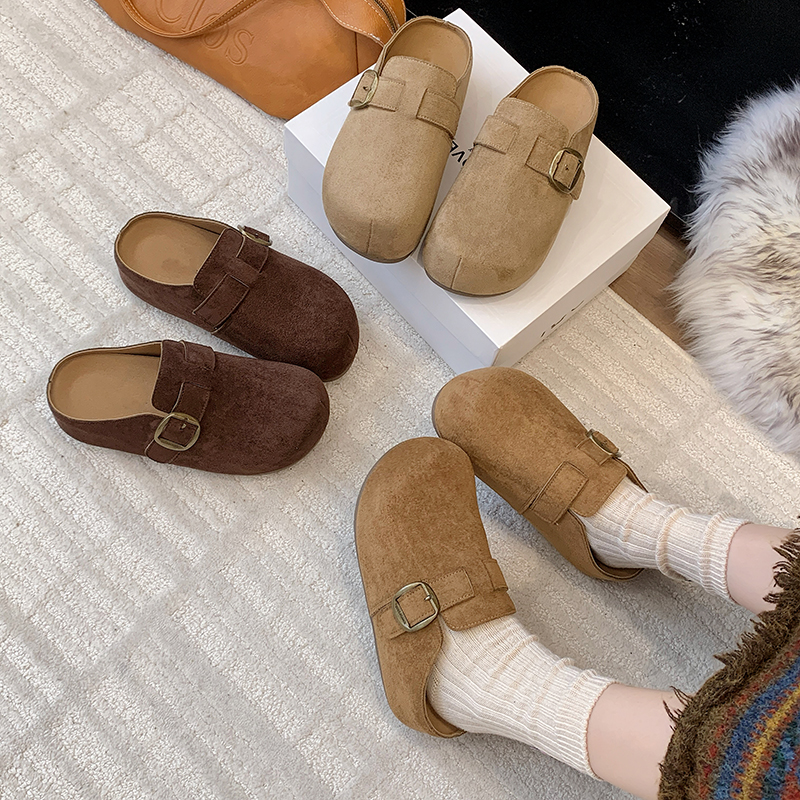 包头半拖5cm厚底2025年新款秋季百搭勃肯鞋外穿懒人增高拖鞋博肯