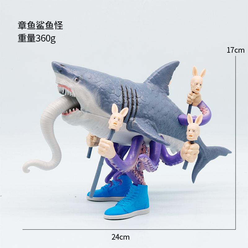 巨齿鲨通通鲨鱼融合外国山海经手办缝合版木棍人拼装模型玩具男