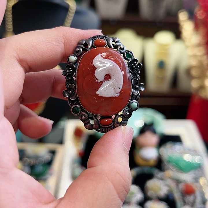 玛瑙戒指/指环银S925镶嵌古风