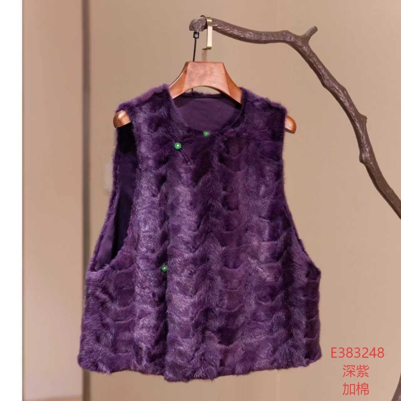 【锦系】皮毛一体水貂中式国风圆领斜襟加棉马甲背心E-383248