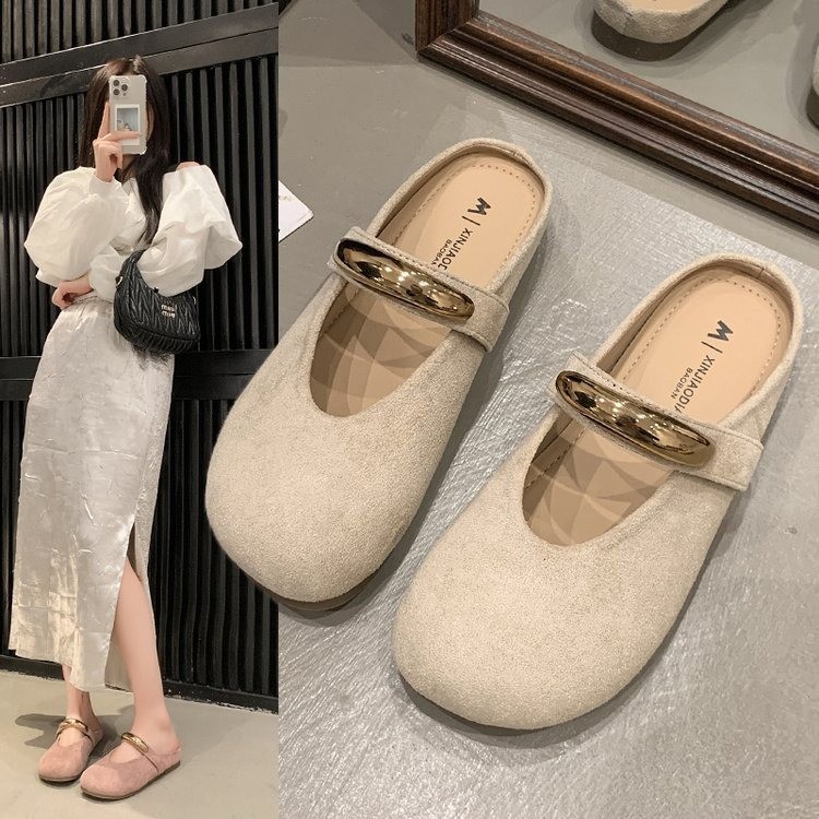 【L】包头半拖鞋女2025春夏外穿新款森系复古勃肯鞋一脚蹬