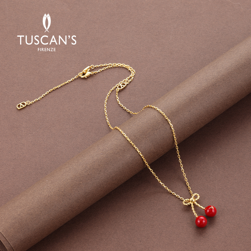 TUSCAN'S 铜合金树脂项链 红色蝴蝶结樱桃吊坠女项链颈链时代双鱼