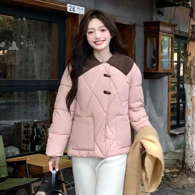 8803新款翻领拼接马卡龙轻薄短款棉服ins气质棉服8803宇