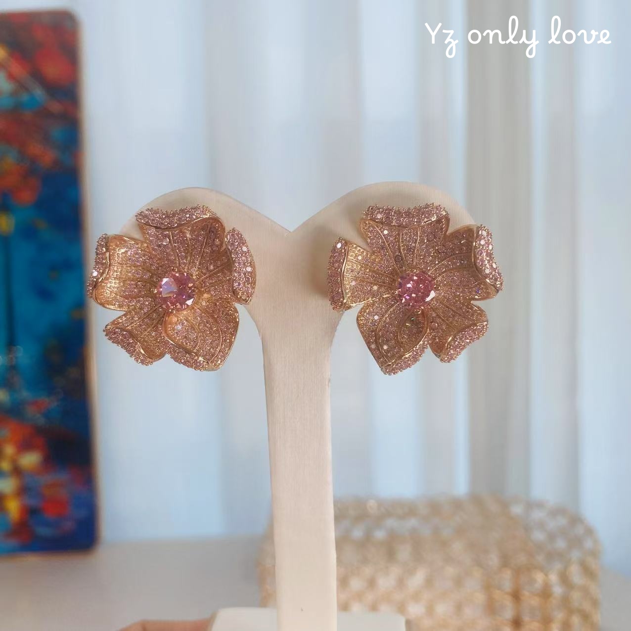 铜合金锆石耳饰 S012欧美时尚气质五瓣花耳环