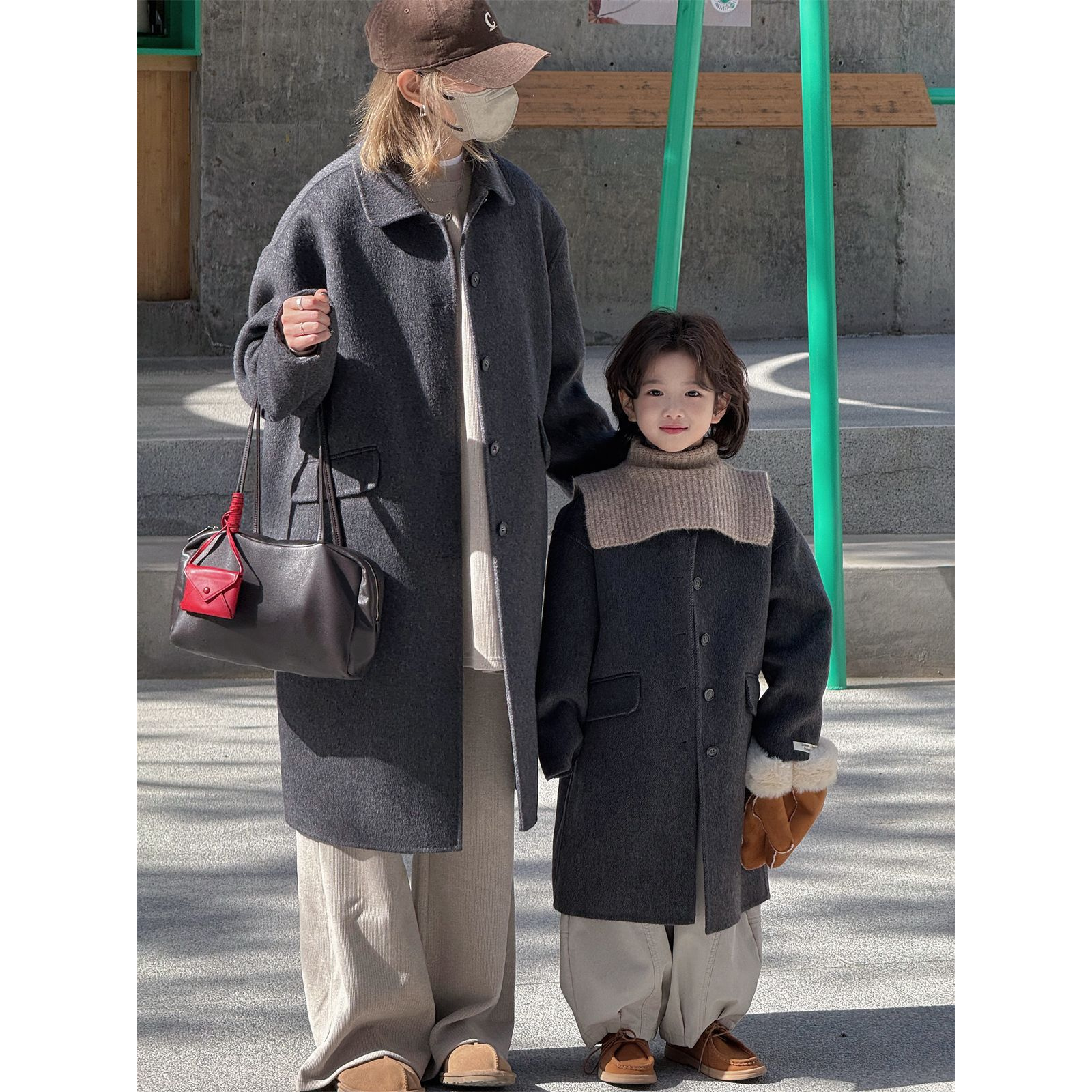 LJ-72329-柠檬匠童品童装男童大衣2025冬款亲子双面羊毛大衣儿童