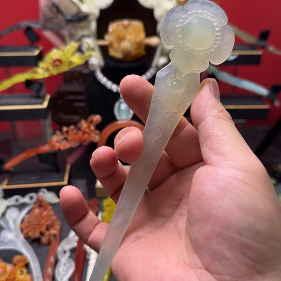 岫玉发饰未镶嵌明君玉簪就是好看