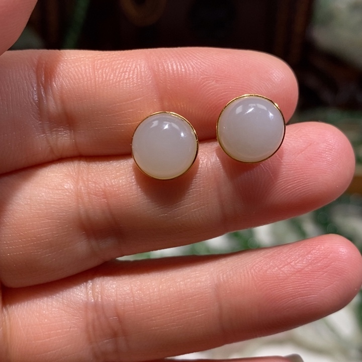 和田玉银S925镀金镶嵌耳饰