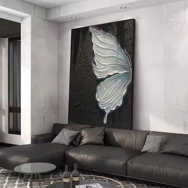手绘油画《蝶恋》肌理画玄关背景墙装饰画抽象客厅挂画轻奢壁画