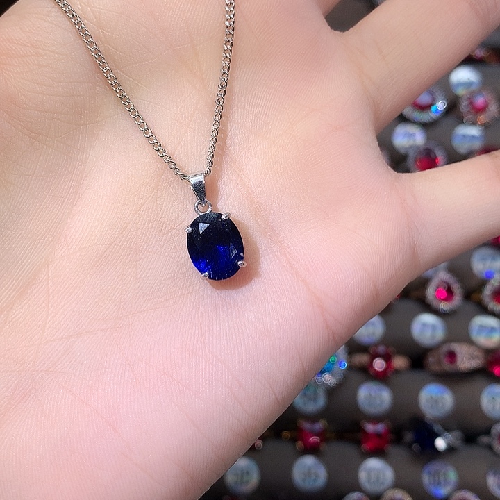 蓝宝石银S925镶嵌颈饰白810