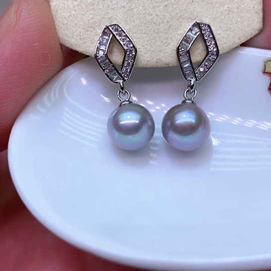 银S925镶嵌淡水珍珠耳饰