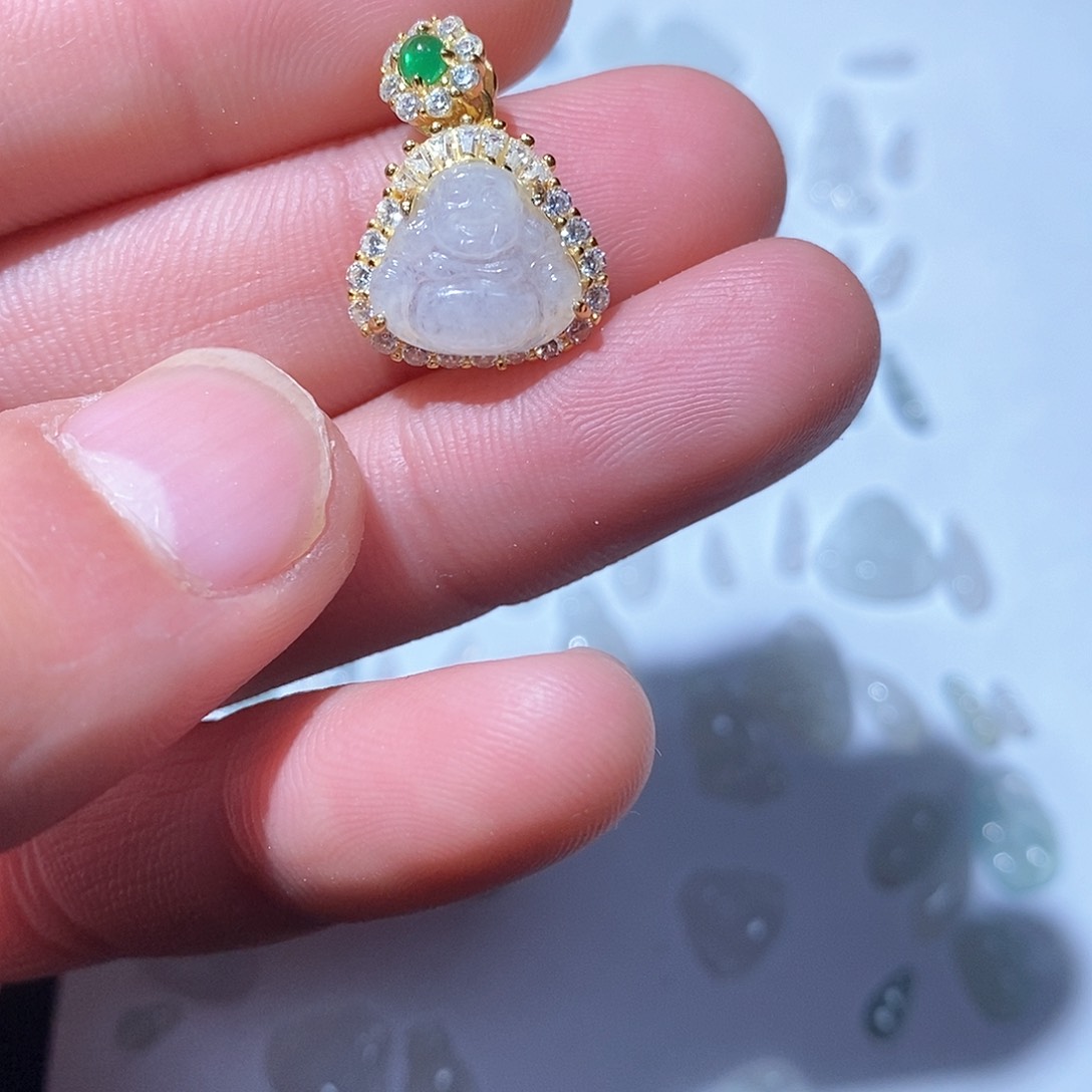 翡翠颈饰银S925镶嵌全场天然翡翠A货银925