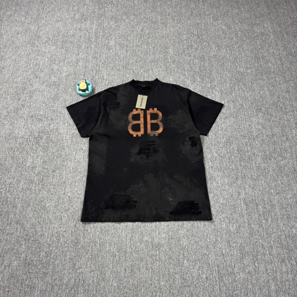 未使用 Balenciaga/巴黎世家 黑色比特币图案短袖/1码