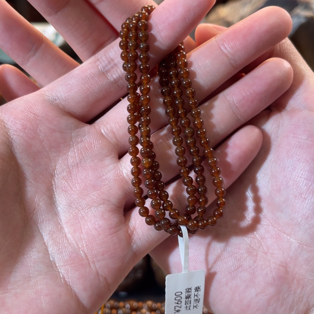 和田玉（糖玉）未镶嵌手链金山全糖4mm小米珠