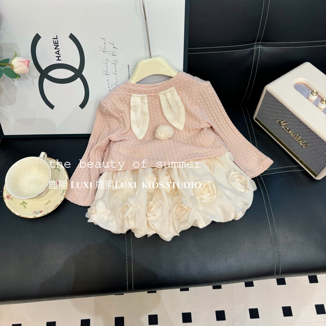 女童洋气2025春季新款可爱百搭外套+连衣裙子两件套时尚