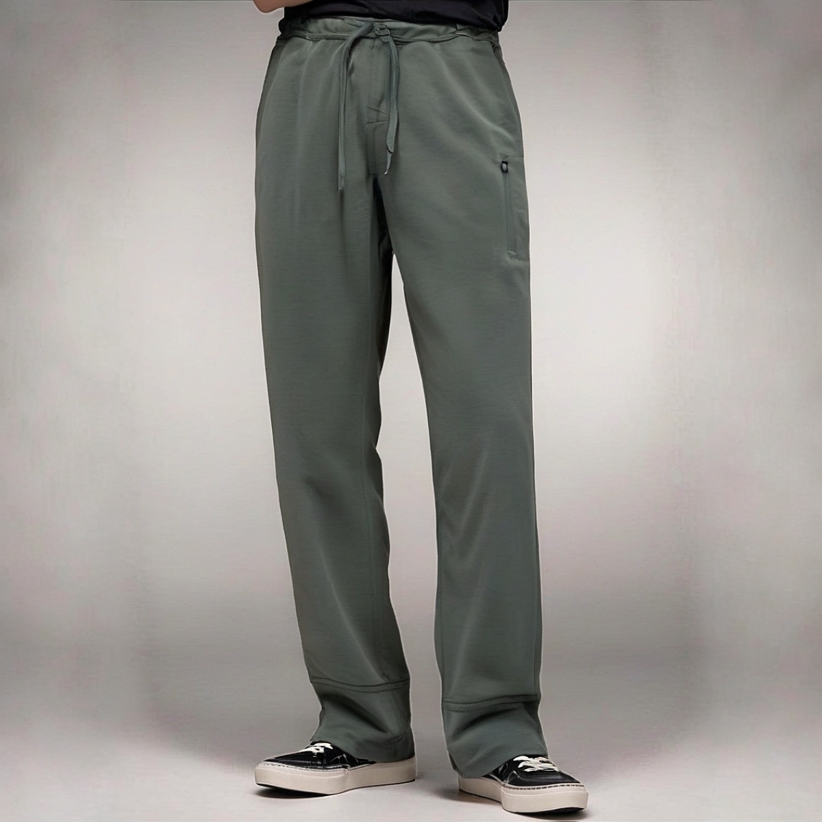 直筒秋季微弹长裤系带工装风卫裤运动裤灰色男装百搭77909