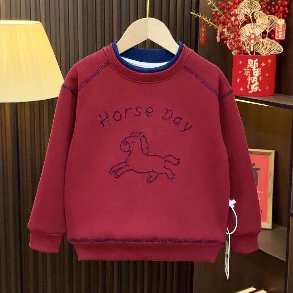 （重工年服）儿童拱桥绣拜年服时尚圆领保暖打底衫一体绒潮