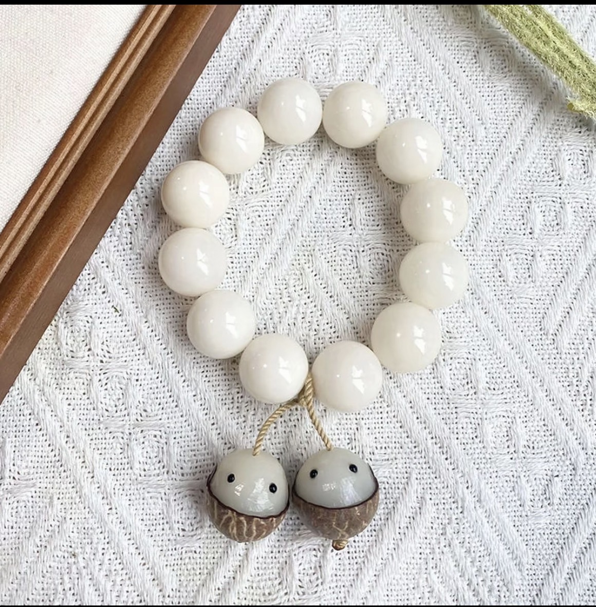 大白大汤圆白玉菩提根手串原果雕刻宝宝吊坠文玩手串20mm菩提根