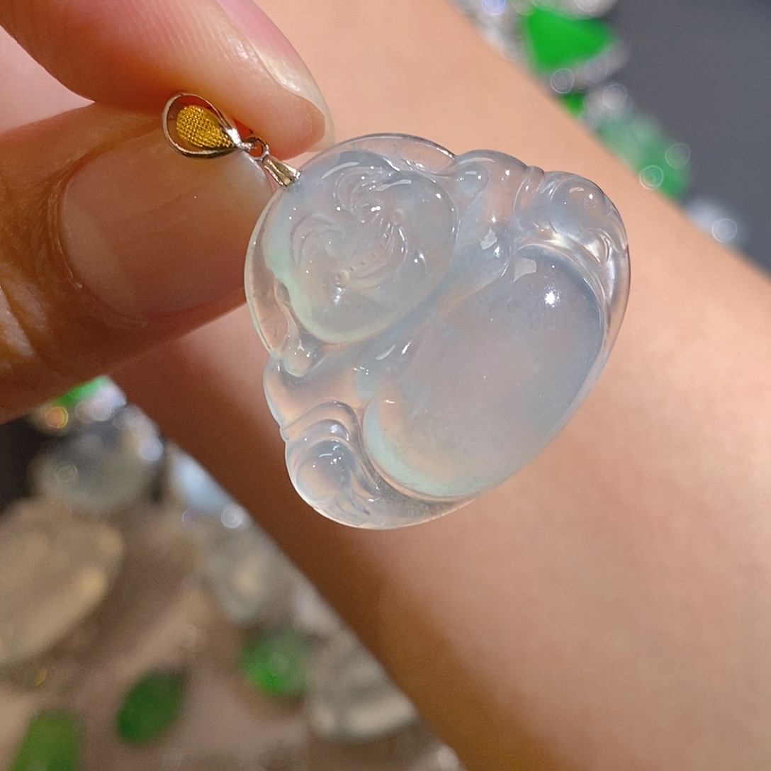 翡翠颈饰18K金镶嵌天然缅甸A货翡翠