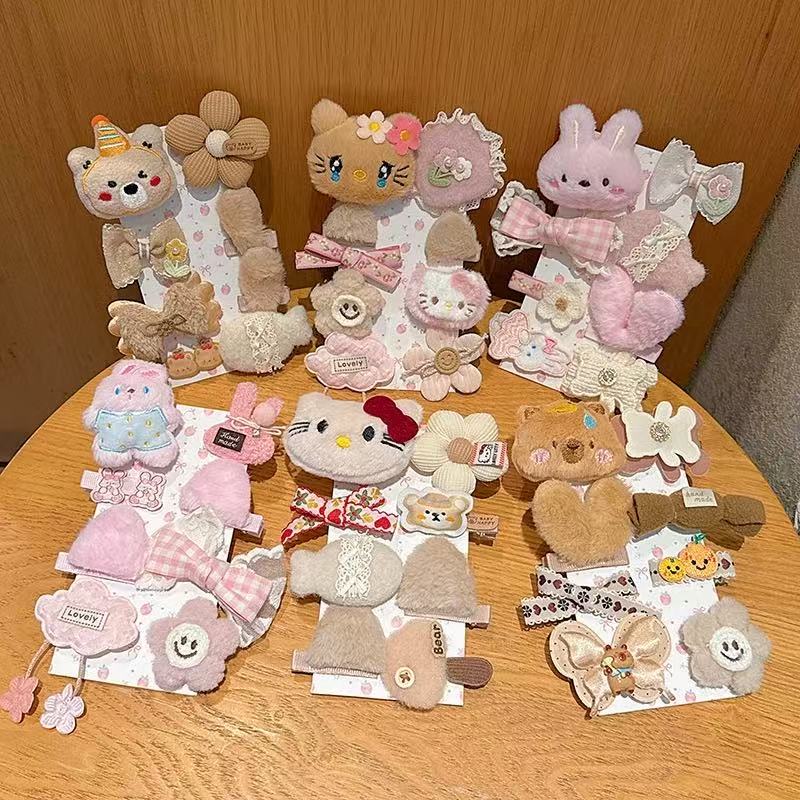 2025新款秋冬毛绒可爱少女风发饰八件套百搭网红日常百搭儿童发饰