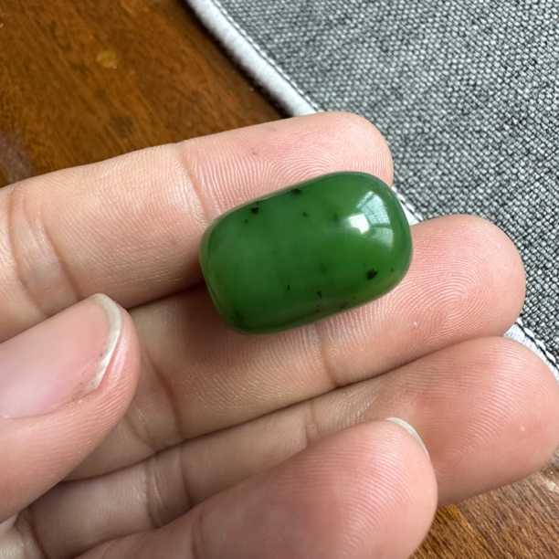 集色堂新疆和田玉籽料碧玉阳绿色单珠锁骨珠多宝珠22x15mm