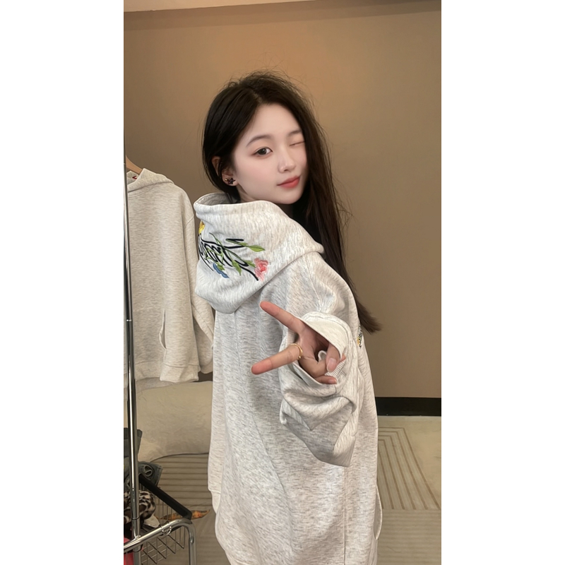 IOSRNSE美式秋冬花卉重磅刺绣连帽情侣小众设计感卫衣