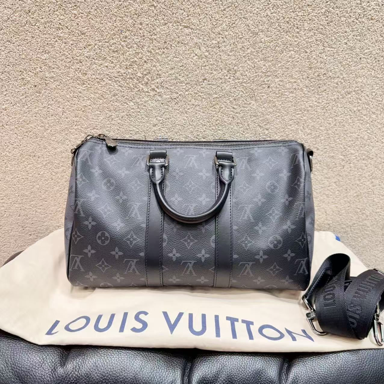 99新 LouisVuitton/路易威登 Keepall35 黑武士 经典黑老花 芯片