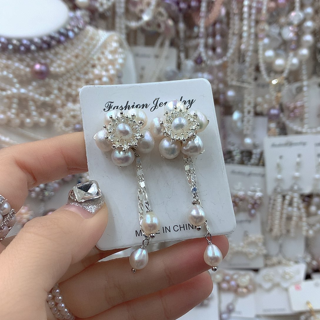 淡水珍珠耳饰银S925镶嵌