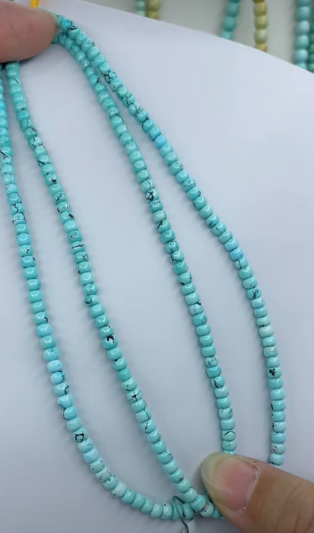 天然原矿绿松石米珠链卡4+