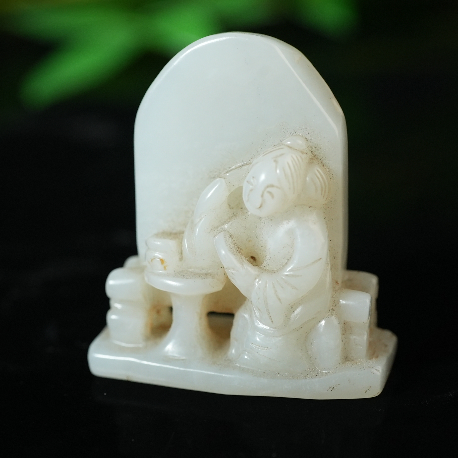 二十世纪中后期和田玉侍女摆件【华豫之门】LFJ250117068