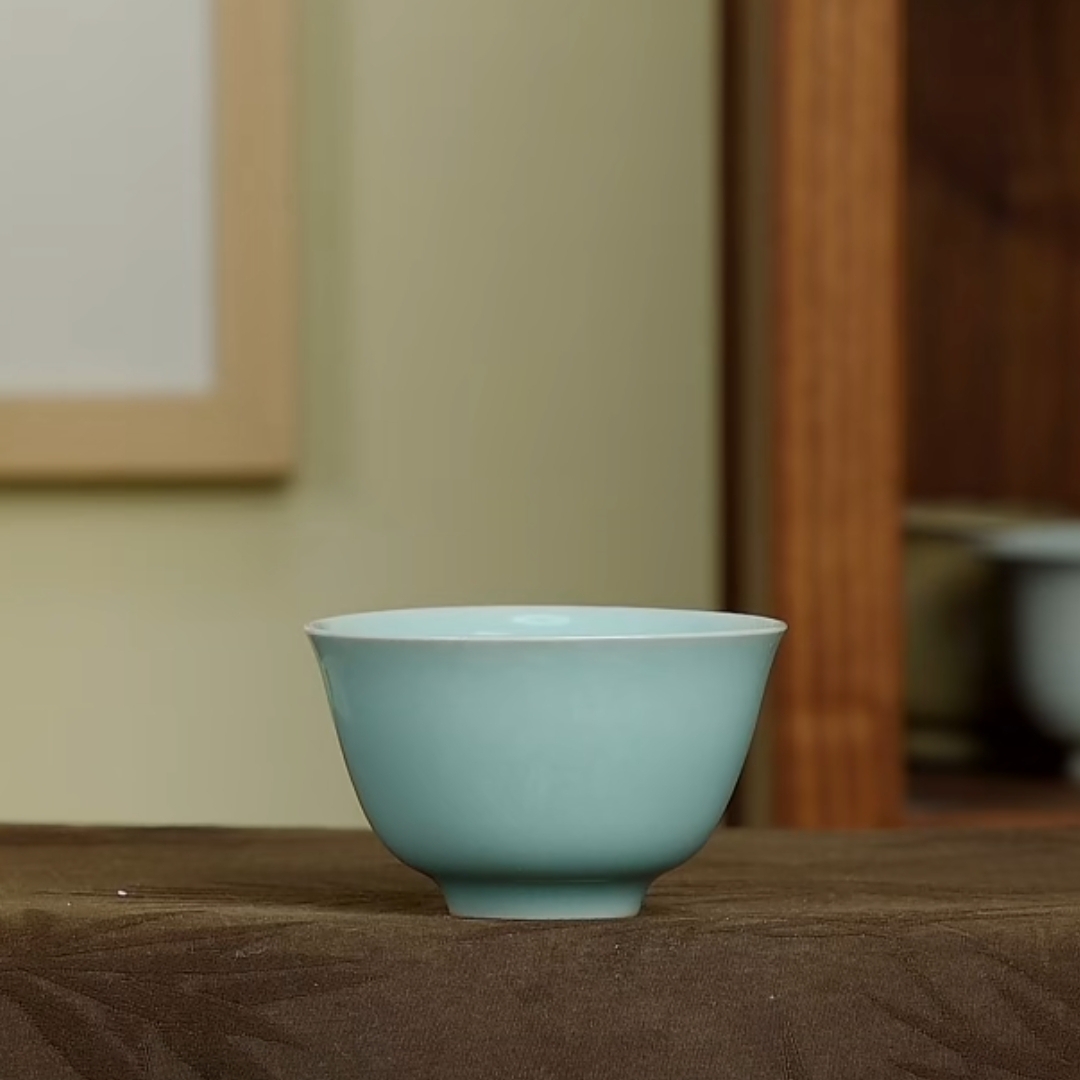 纯手工陶瓷茶品杯主人杯闻香杯严卫恩工作室拙工款龙泉青瓷粉青