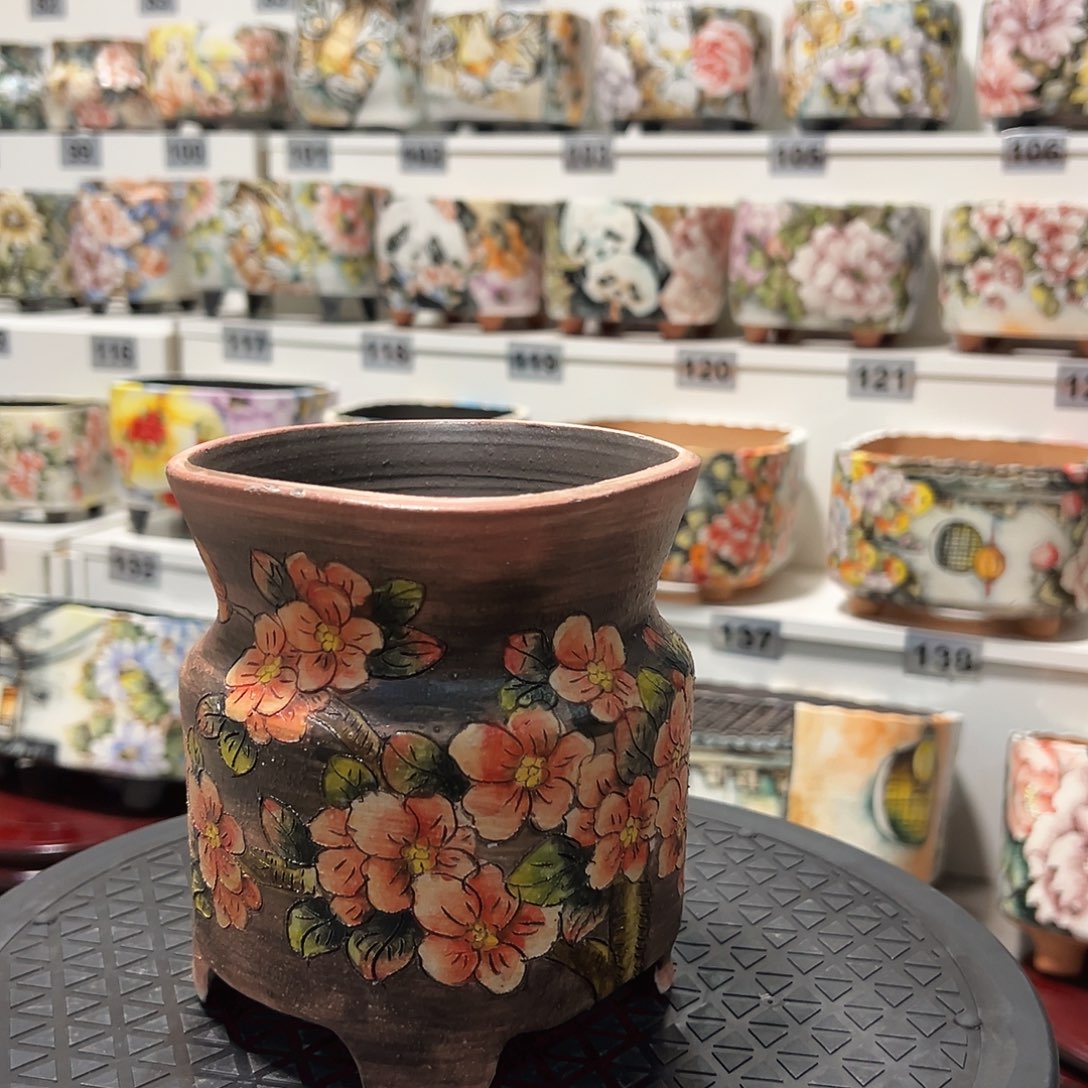 手绘陶瓷花盆口11.5高14.5