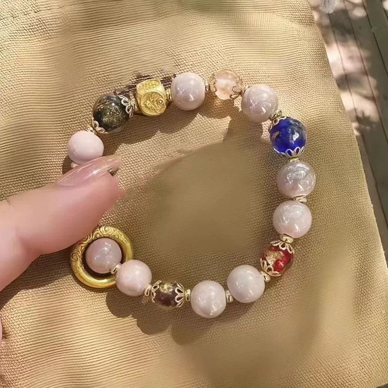 铜合金陶瓷手链 香灰瓷金箔琉璃手串