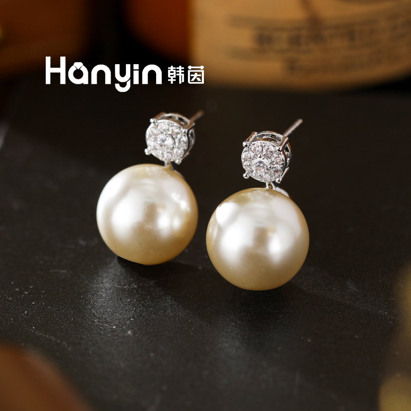 铜合金仿珍珠耳饰 925银针 14mm韩版进口摩卡慕斯珠珠泡泡耳钉