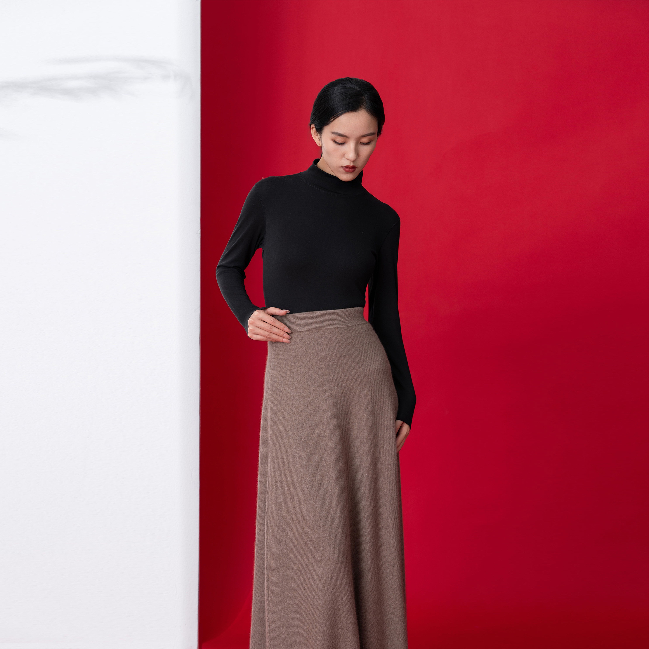 【三合竹衣】女士经典里面加薄绒中领打底衫